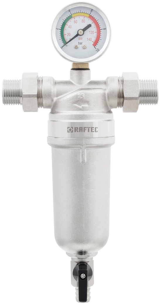 Самопромывной фильтр с манометром Raftec для горячей воды 1/2" (RMHF01)