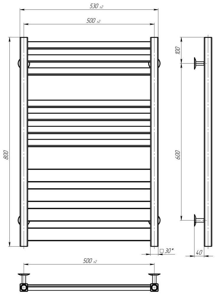 Deffi Diamant П11 500*800 Е Белый, WD04, Правое подключение (A.DT.80.50.11.E.W.R.4) Габаритные размеры