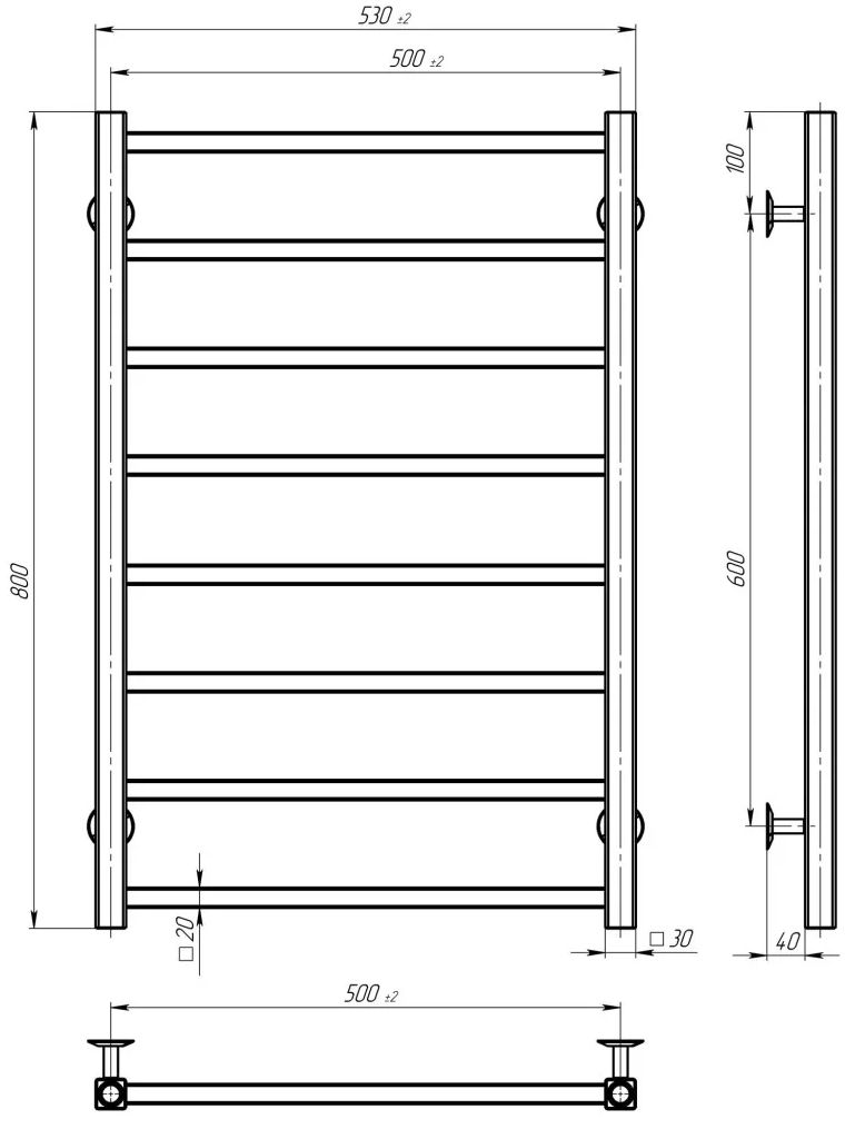 Deffi Forest П8 500*800 Білий, Нижнє підключення (A.FR.80.50.8.W.A) Габаритні розміри