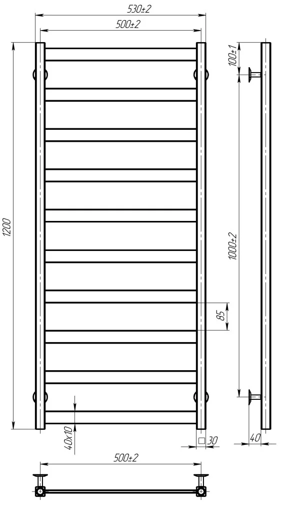 Deffi Harmony ЧФ П10 500*1200 Е Черный, JD04, Левое подключение (B.HR.120.50.10.E.B.L.2) Габаритные размеры