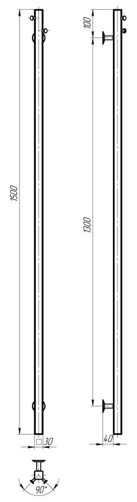 Deffi Holly 30*1500 Е Білий, WD04 (C.MB.150.30.E.W.U.4) Габаритні розміри