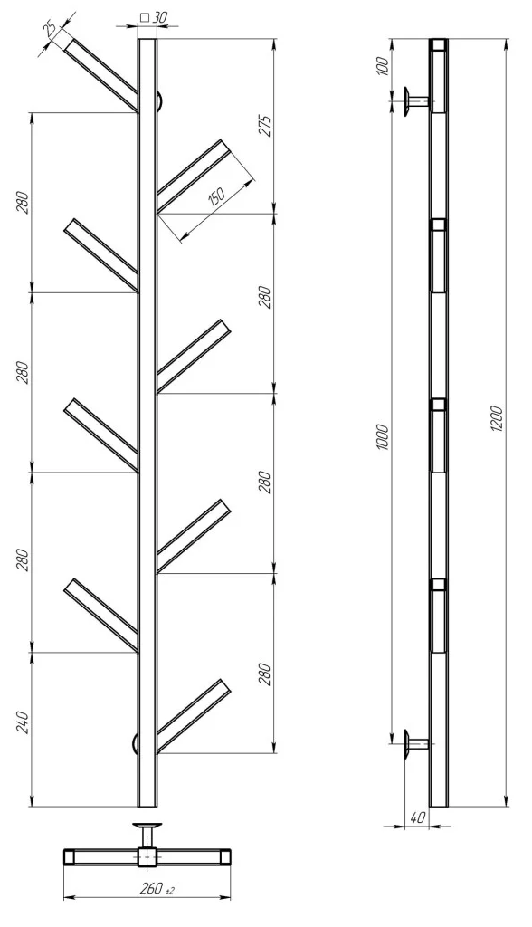 Deffi Kir П8 1200 електрична Хром, JD04 (A.KR.120.8.E.C.U.2) Габаритні розміри