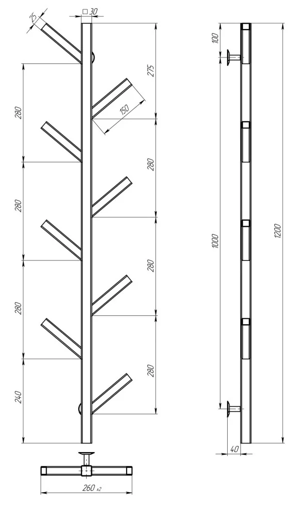 Deffi Kir П8 1200 електрична Чорний, JD04 (A.KR.120.8.E.B.U.2) Габаритні розміри