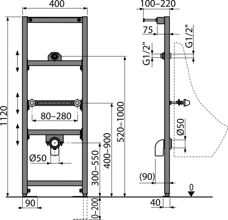 Alcaplast A107/1120 Габаритные размеры