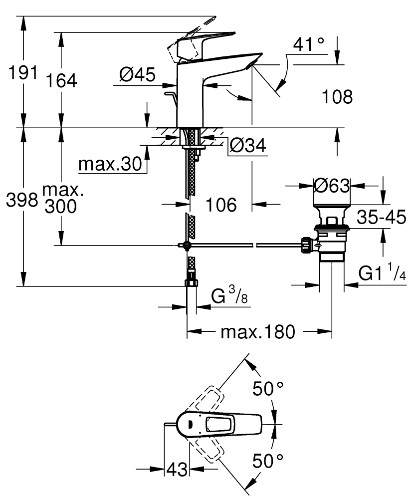 Grohe BauLoop New UA123215M0 Габаритные размеры