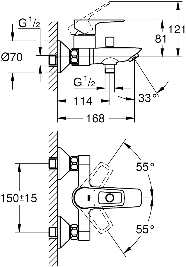 Grohe BauLoop New UA123215M0 Габаритные размеры