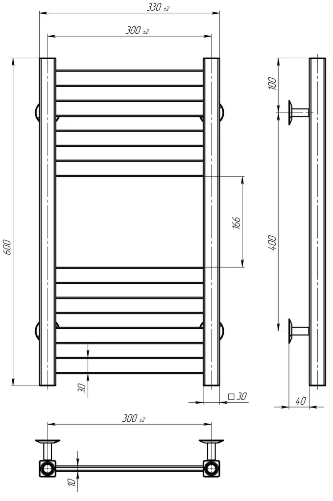 Deffi Magnus П8 300*600 Білий, Нижнє підключення (A.MA.60.30.8.W.A) Габаритні розміри