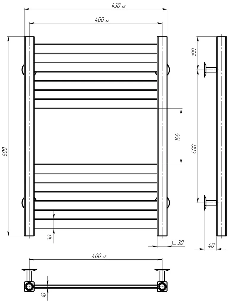 Deffi Magnus П8 400*600 Е Черный, JD04, Левое подключение (A.MA.60.40.8.E.B.L.2) Габаритные размеры