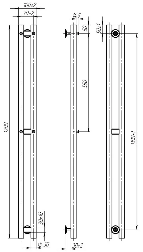 Deffi Maxi ЧФ П3 70*1200 Е Білий, WD03 (B.MX.120.7.3.E.W.U.3) Габаритні розміри