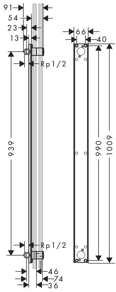 Axor One Showerpipe 48798180 Габаритные размеры