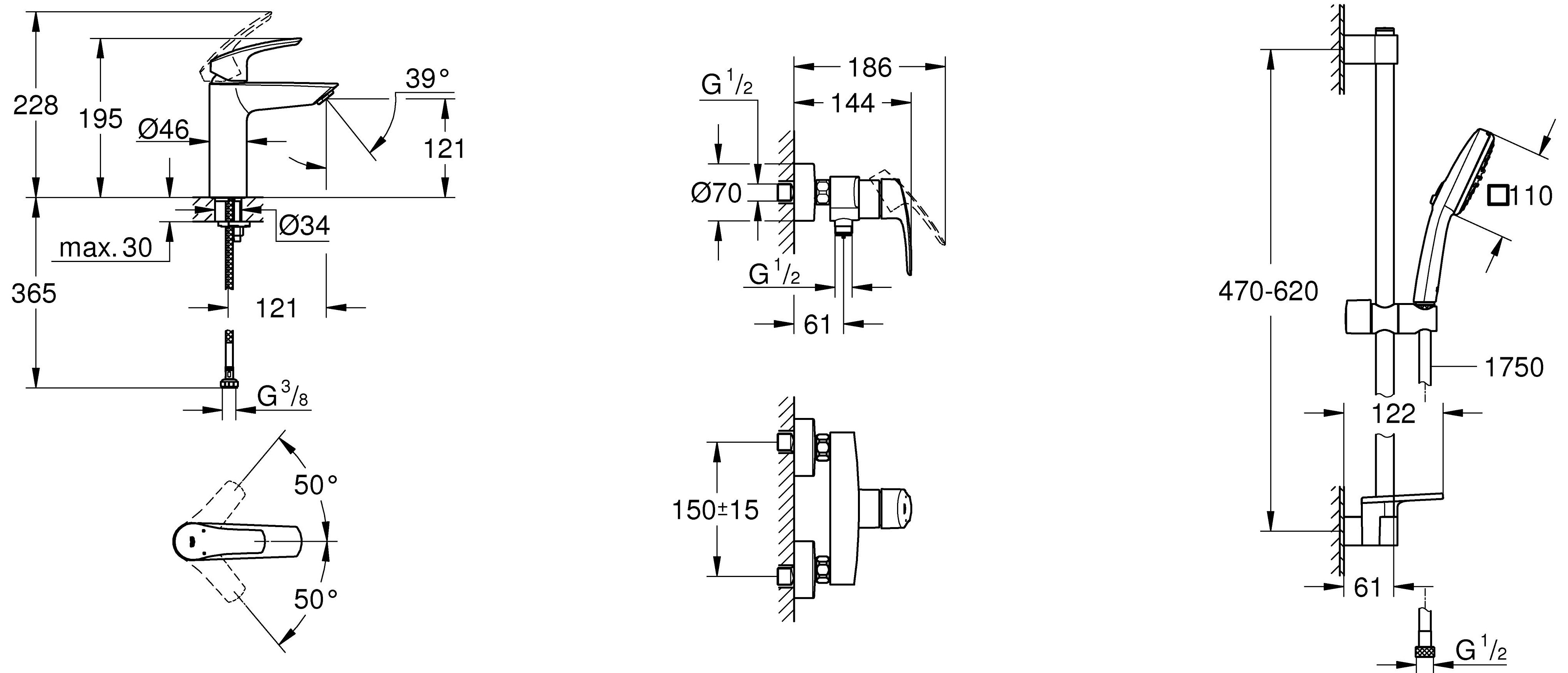 Grohe Eurosmart UA123244M1 Габаритні розміри