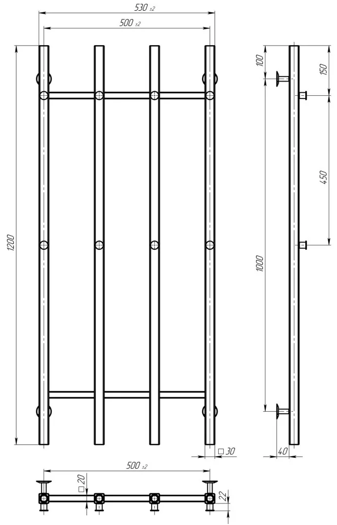 Deffi Split П4 500*1200 Е Хром, JD04, Ліве підключення (A.SP.120.50.4.E.C.L.2) Габаритні розміри