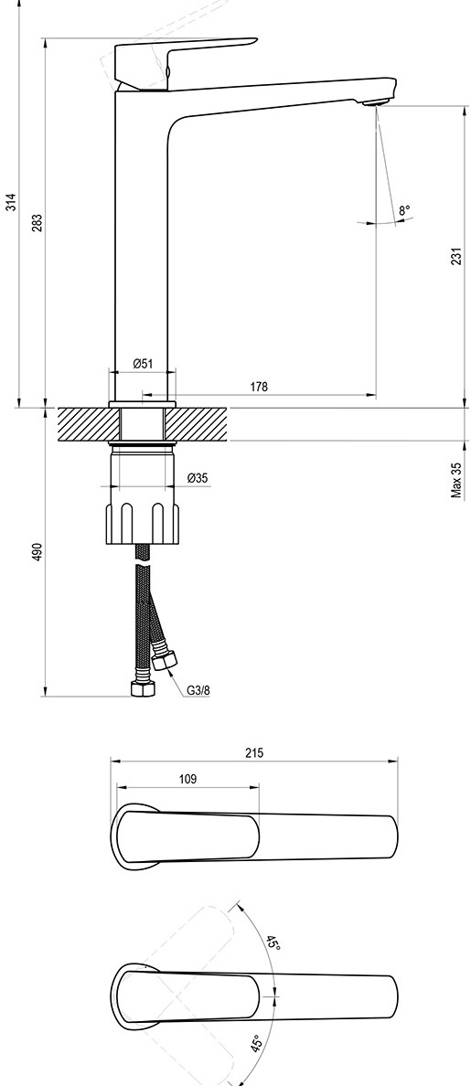 Ravak Life LF 015.00CR (X070472) Габаритные размеры