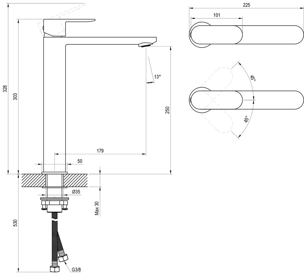 Ravak Chrome II CR II 015.20BL (X070459) Габаритные размеры