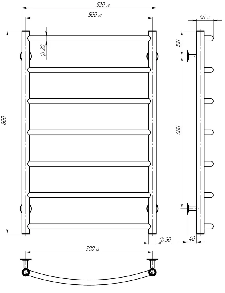 Deffi Класік П7 500*800 Е Хром, EF16, Праве підключення (C.DK.80.50.7.E.C.R.5) Габаритні розміри