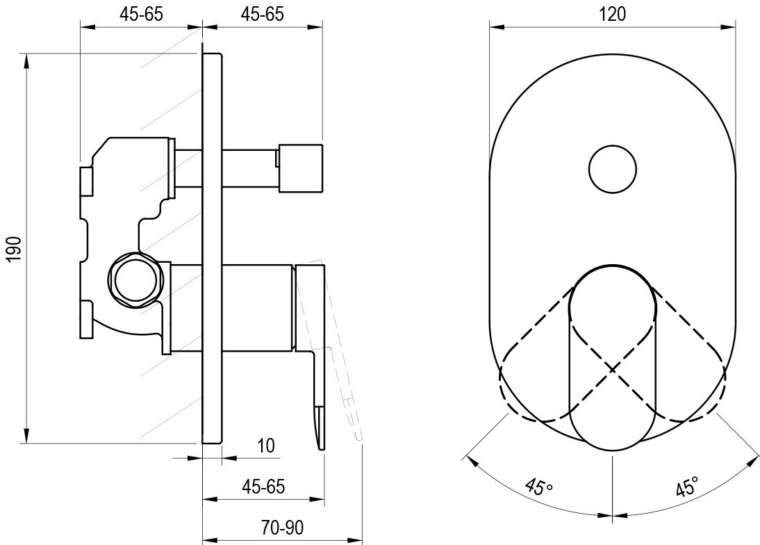 Ravak Chrome II CR II 065.00CR.O2.RB070 (X070454) Габаритные размеры