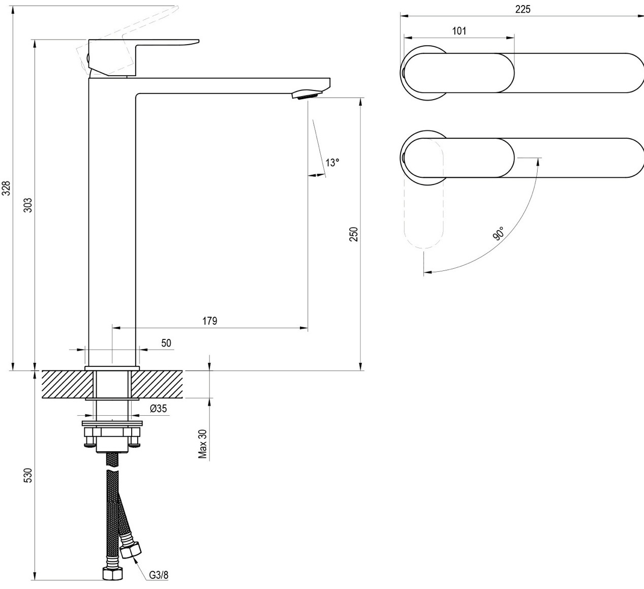 Ravak Chrome II CR II 015.21BL (X070461) Габаритні розміри