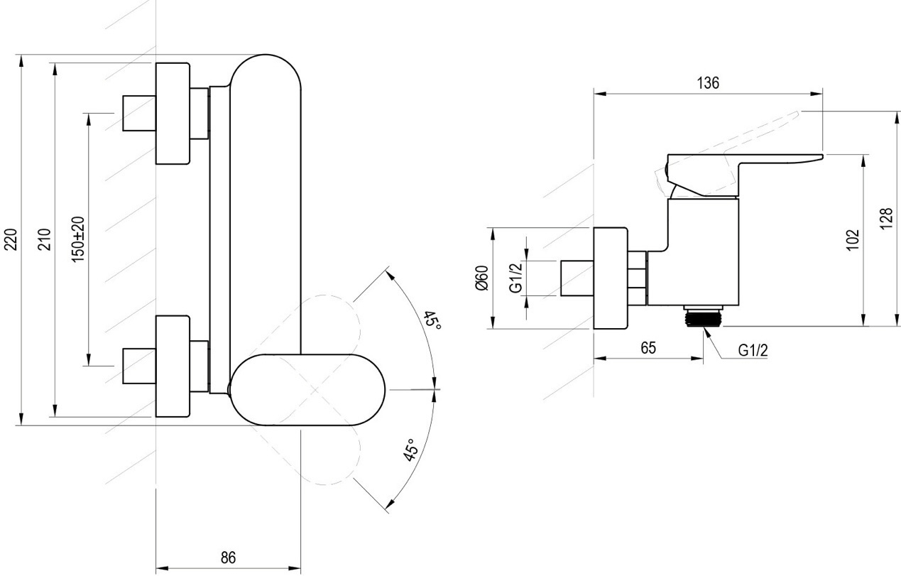 Ravak Chrome II CR II 032.20BL (X070464) Габаритні розміри