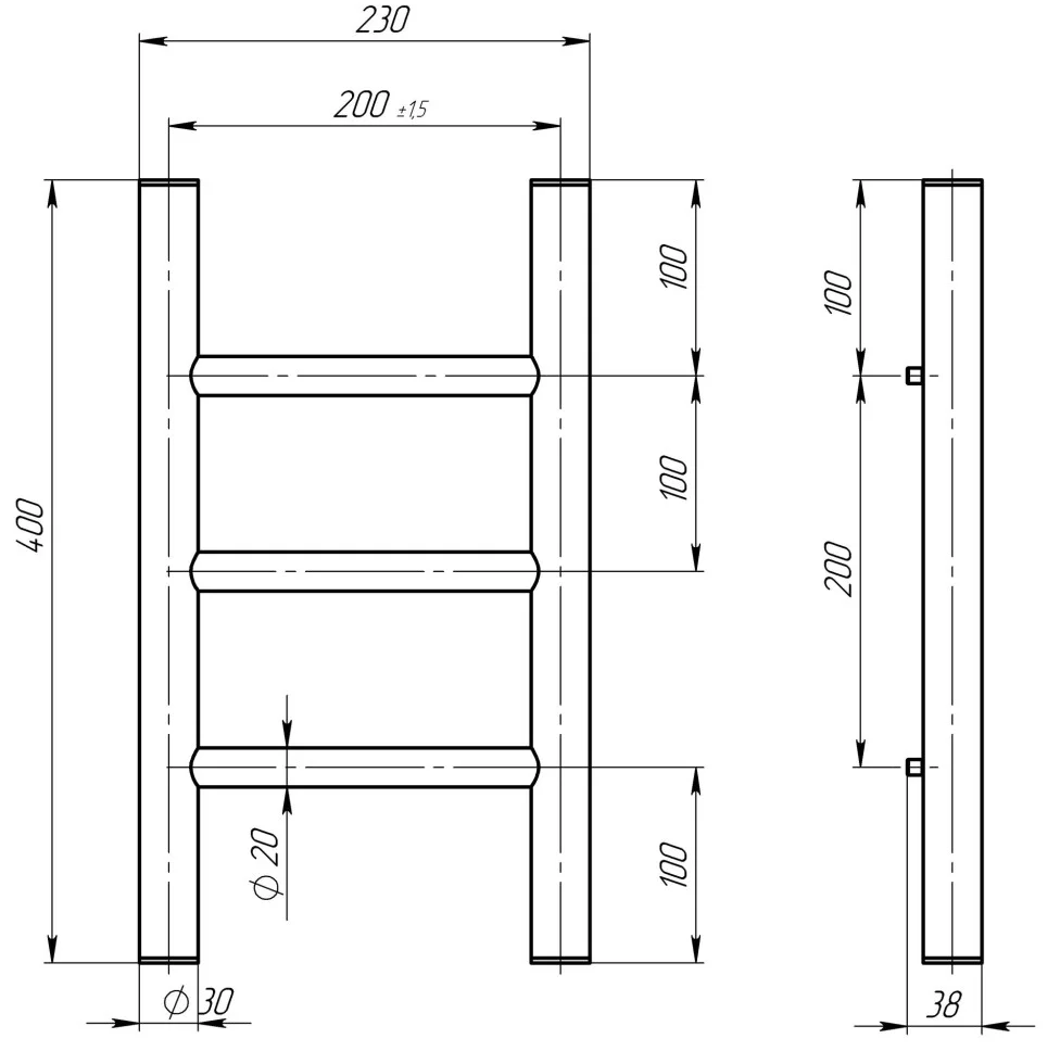 Deffi Орион П3 200*400 Е Черный, EF16, Левое подключение (C.OR.40.20.3.E.B.L.5) Габаритные размеры