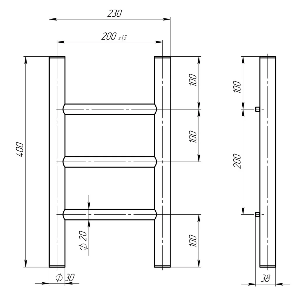 Deffi Орион П3 200*400 Е Хром, EF16, Левое подключение (C.OR.40.20.3.E.C.L.5) Габаритные размеры