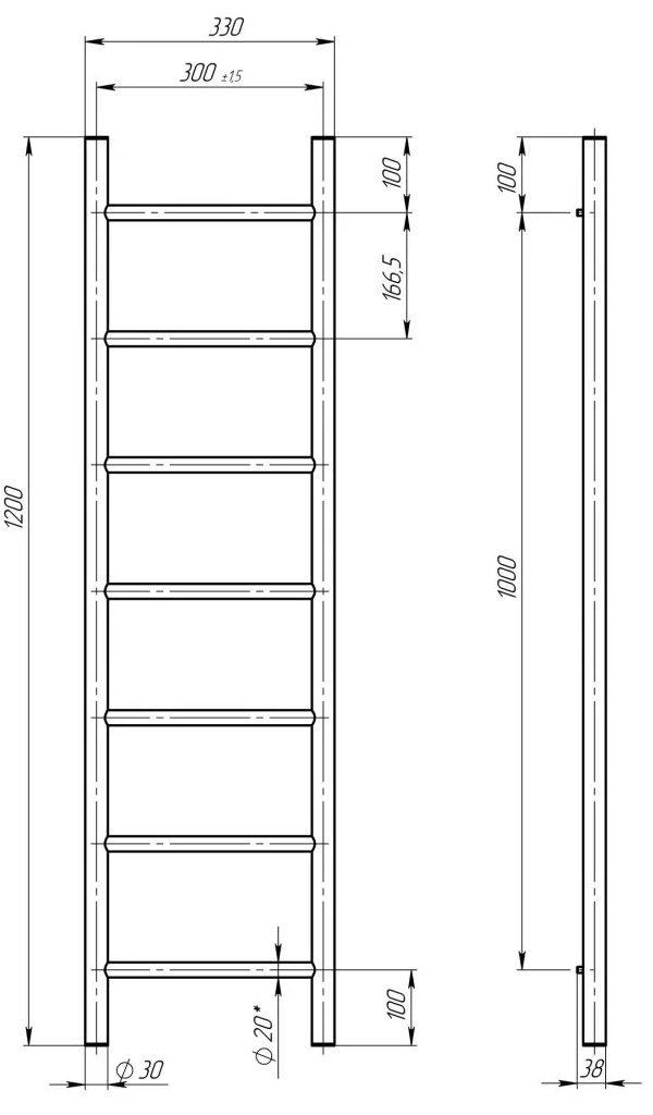 Deffi Орион П7 300*1200 Е Белый, EF16, Правое подключение (C.OR.120.30.7.E.W.R.5) Габаритные размеры