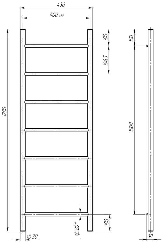 Deffi Орион П7 400*1200 Е Белый, EF16, Правое подключение (C.OR.120.40.7.E.W.R.5) Габаритные размеры