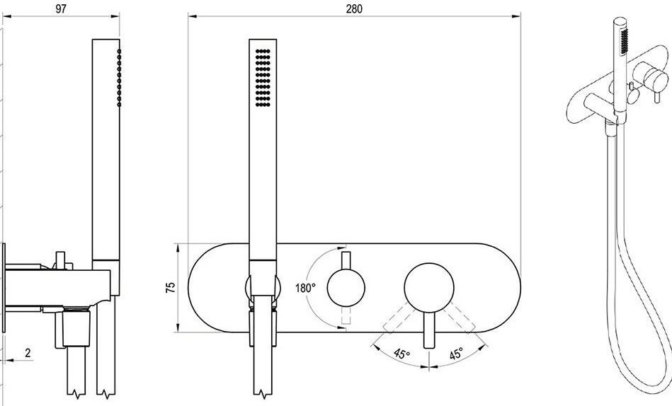 Ravak Espirit ES 065.10WV.O2.RB07D+S (X070250) Габаритные размеры