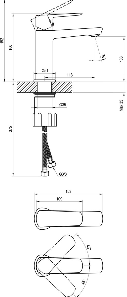Ravak Life LF 012.20BL (X070476) Габаритні розміри