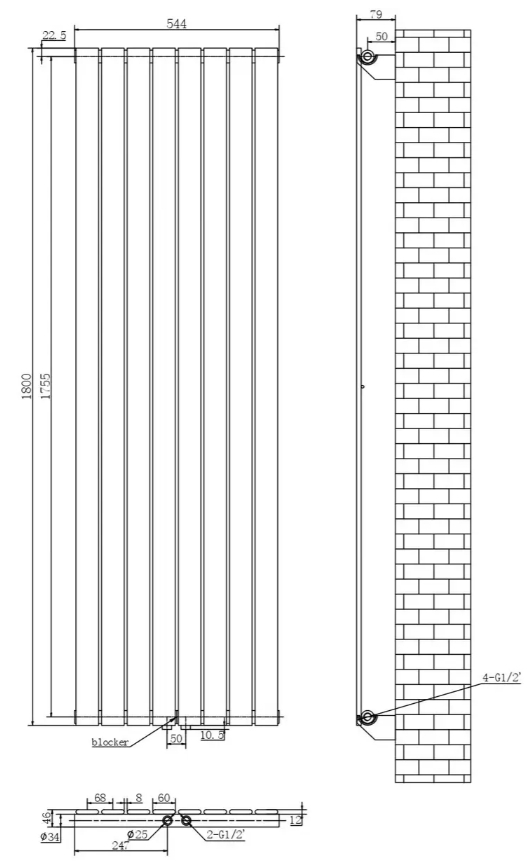 ArttiDesign Livorno 8/1800/544/50 черный матовый (LV.8.180.54.5.B) Габаритные размеры