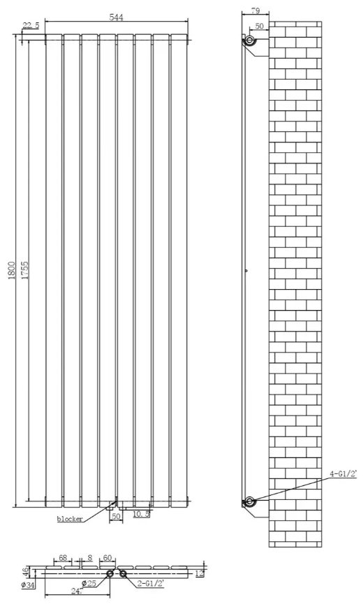 ArttiDesign Livorno 8/1800/544/50 белый матовый (LV.8.180.54.5.W) Габаритные размеры