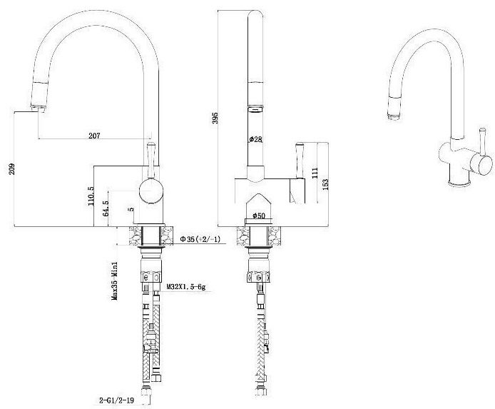 Fabiano FKM 47P SS Antracit (8232.401.0240) Габаритні розміри