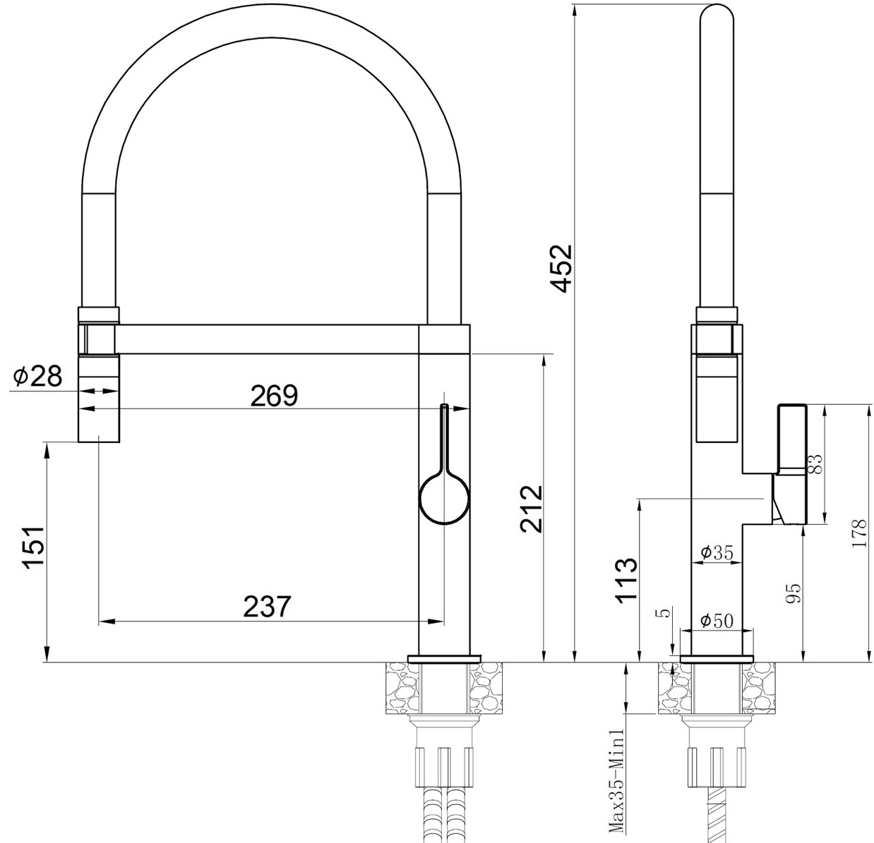 Fabiano FKM 68P SS Inox (8232.401.1020) Габаритні розміри