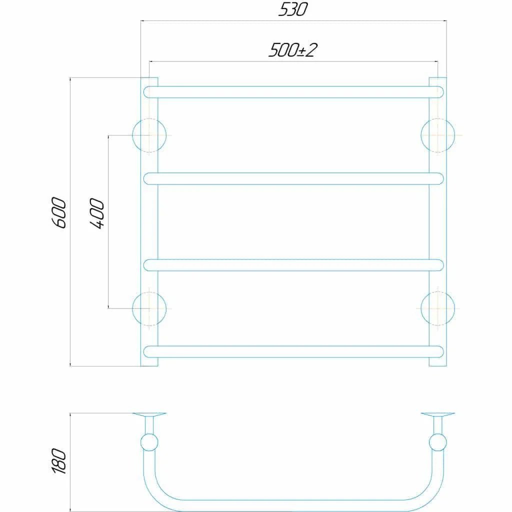 Deffi Стандарт П4 500*600 Е Хром, EF16, Левое подключение (C.SS.60.50.4.E.C.L.5) Габаритные размеры