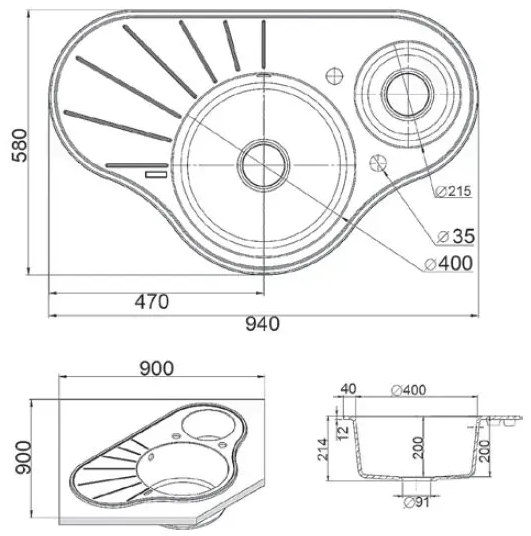 Fabiano Arc 94x58x15 Titanium (8221.201.0613) Габаритные размеры