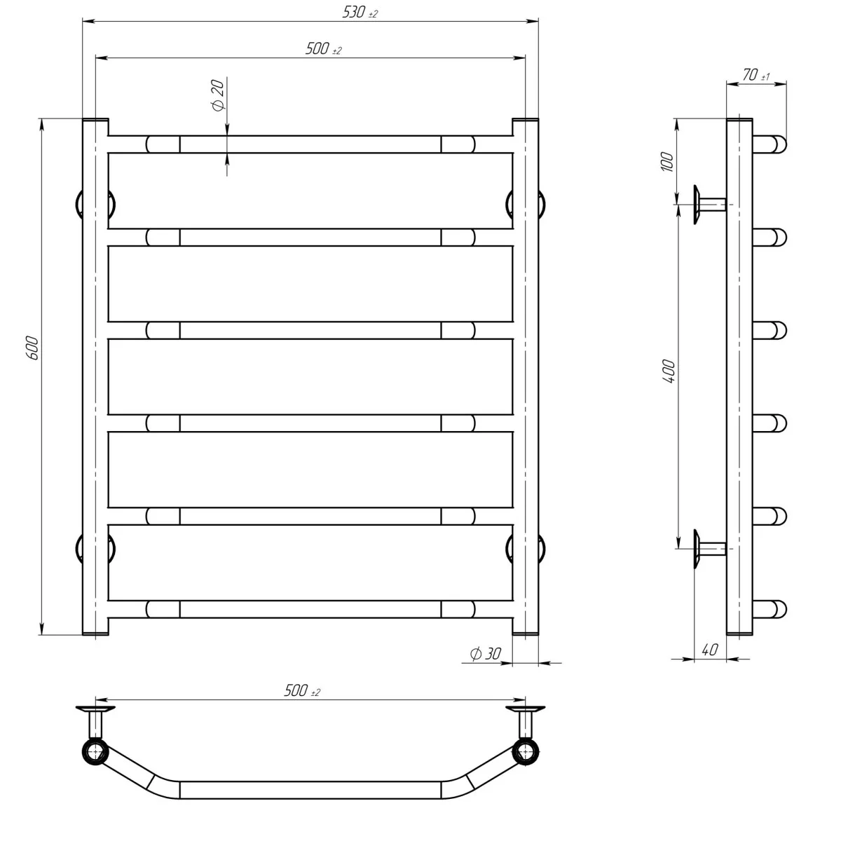 Deffi Трапеція П6 500*600 Е Хром, EF16, Праве підключення (C.TR.60.50.6.E.C.R.5) Габаритні розміри