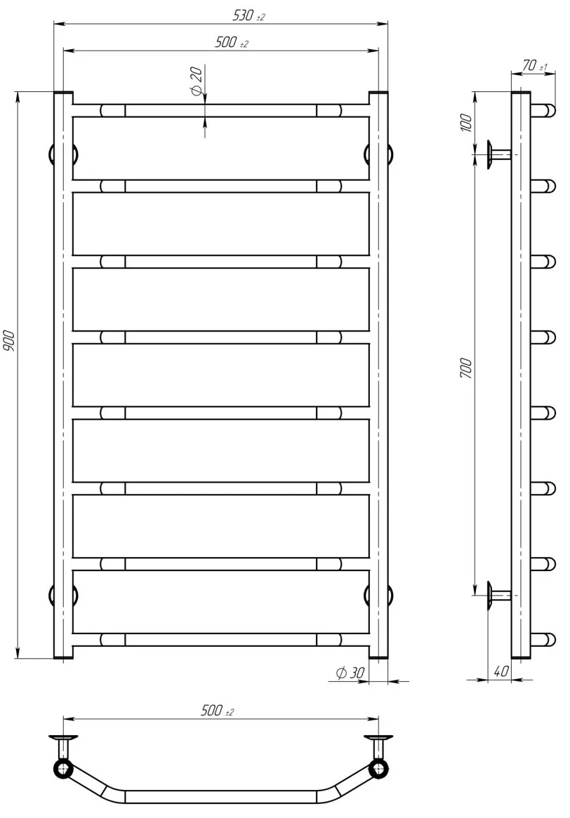 Deffi Трапеция П8 500*900 Черный, JD03, Правое подключение (C.TR.90.50.8.E.B.R.1) Габаритные размеры