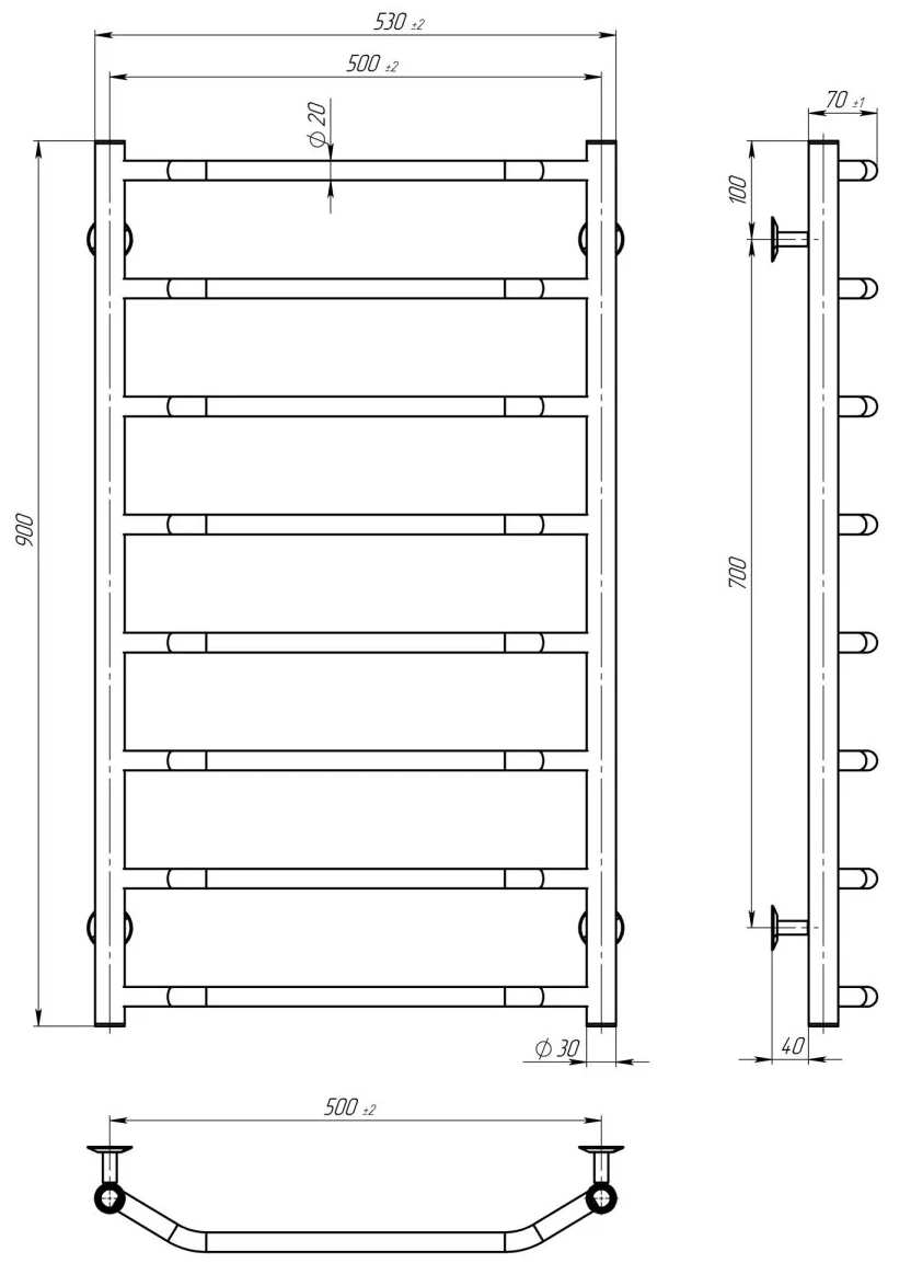 Deffi Трапеция П8 500*900 Е Хром, EF16, Правое подключение (C.TR.90.50.8.E.C.R.5) Габаритные размеры