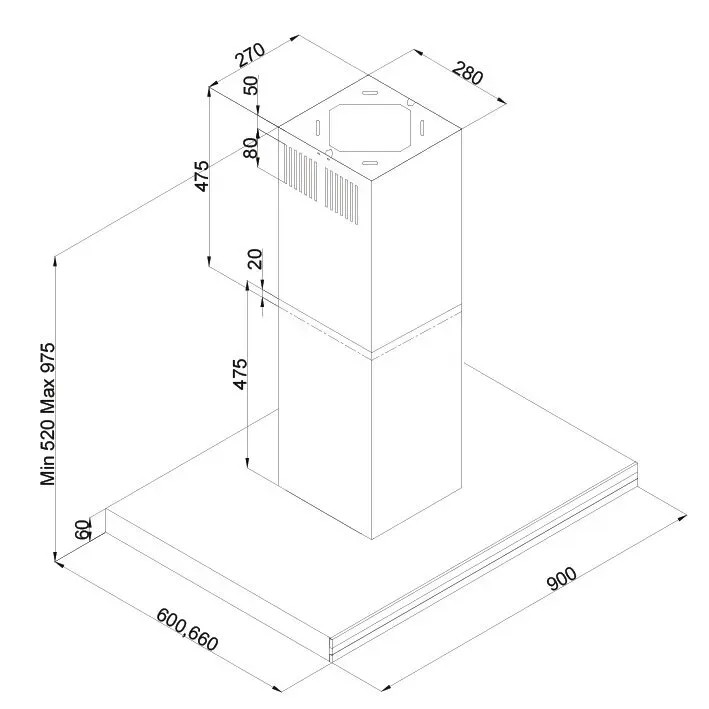 Fabiano Linea Isola Inox Silence+ Габаритные размеры