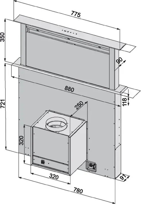 Fabiano Downdraft 90 Inox Габаритные размеры