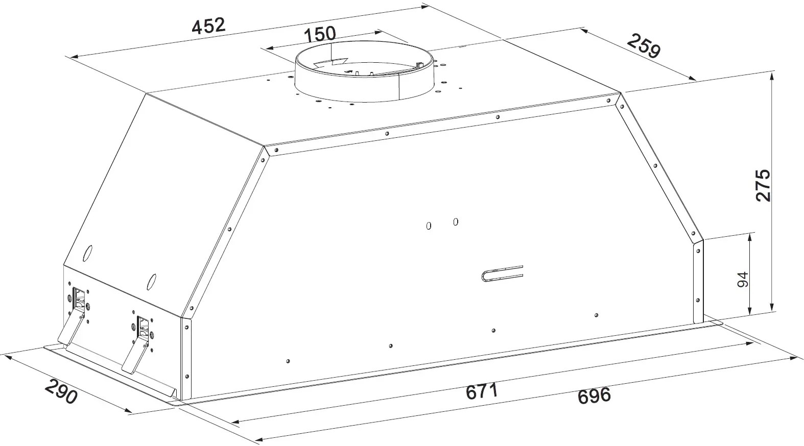 Fabiano BoxPro 70 Silent Inox Габаритные размеры