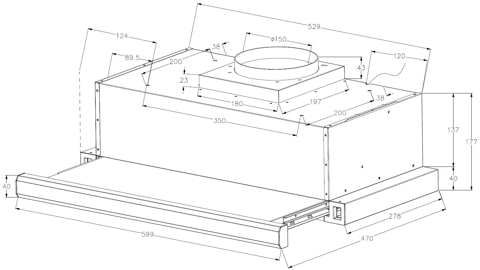 Fabiano Neoslim 60 Inox Габаритные размеры