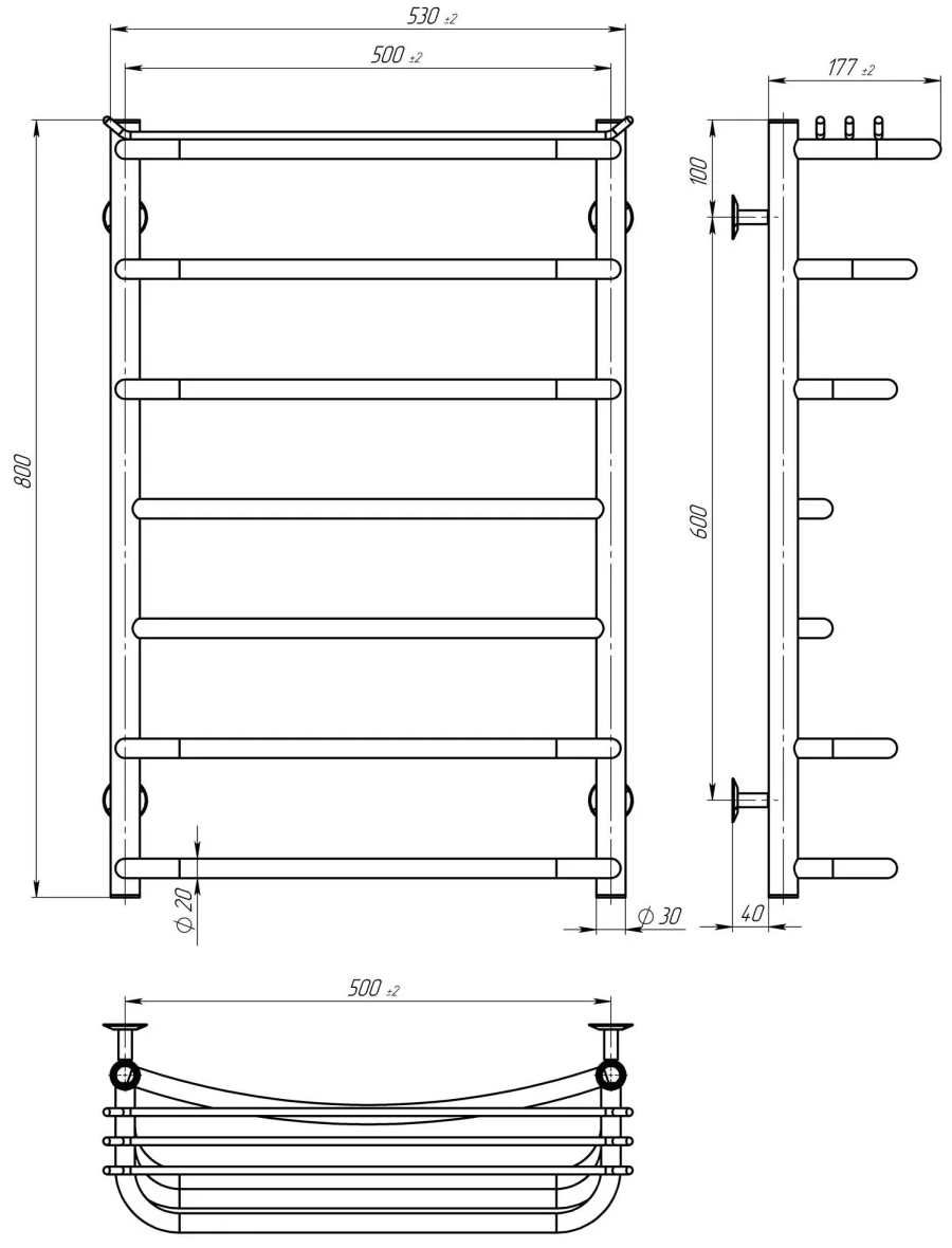 Deffi Юність П7 500*800 Е Хром, JD03, Праве підключення (C.YU.80.50.7.E.C.R.1) Габаритні розміри
