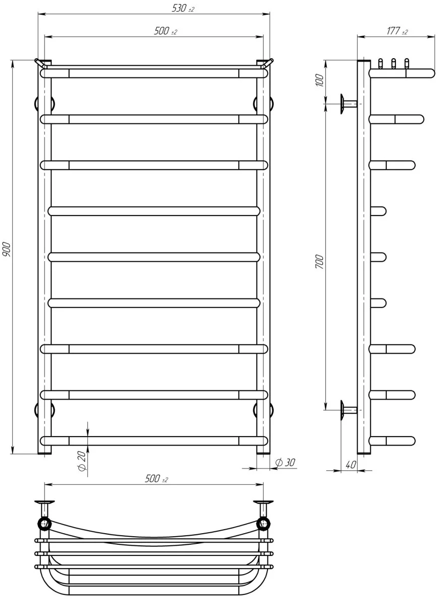 Deffi Юность П9 500*900 Е Черный, JD03, Левое подключение (C.YU.90.50.9.E.B.L.1) Габаритные размеры