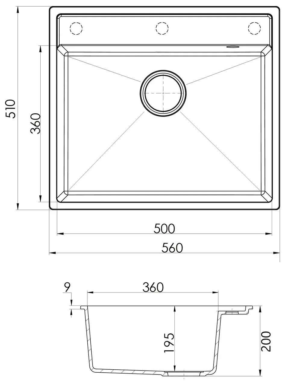 Fabiano Quadro 56x51 Antracit (8221.301.0546) Габаритные размеры