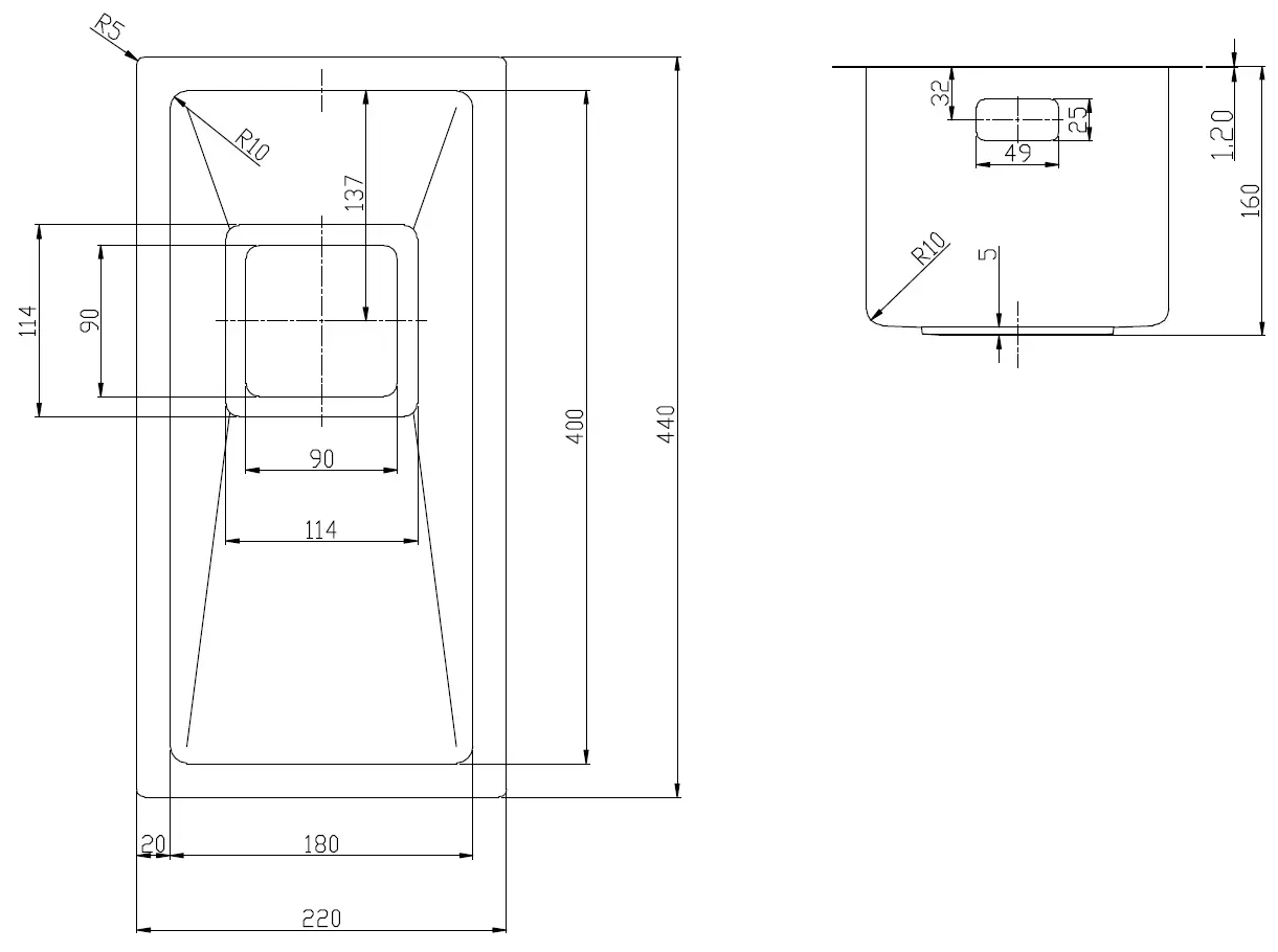 Fabiano Quadro 22 R10 (44x22) 1,20 мм (8216.401.0662) Габаритные размеры