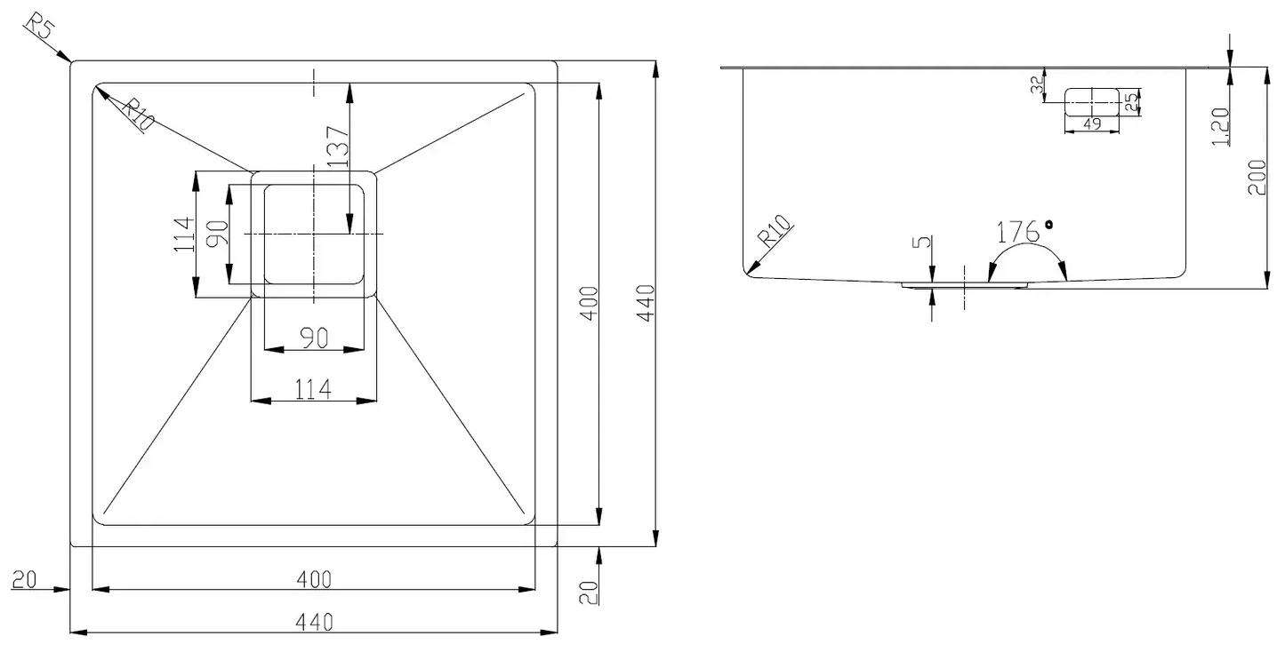 Fabiano Quadro 44 Celldecor Nano Graphite (8216.401.1703) Габаритные размеры