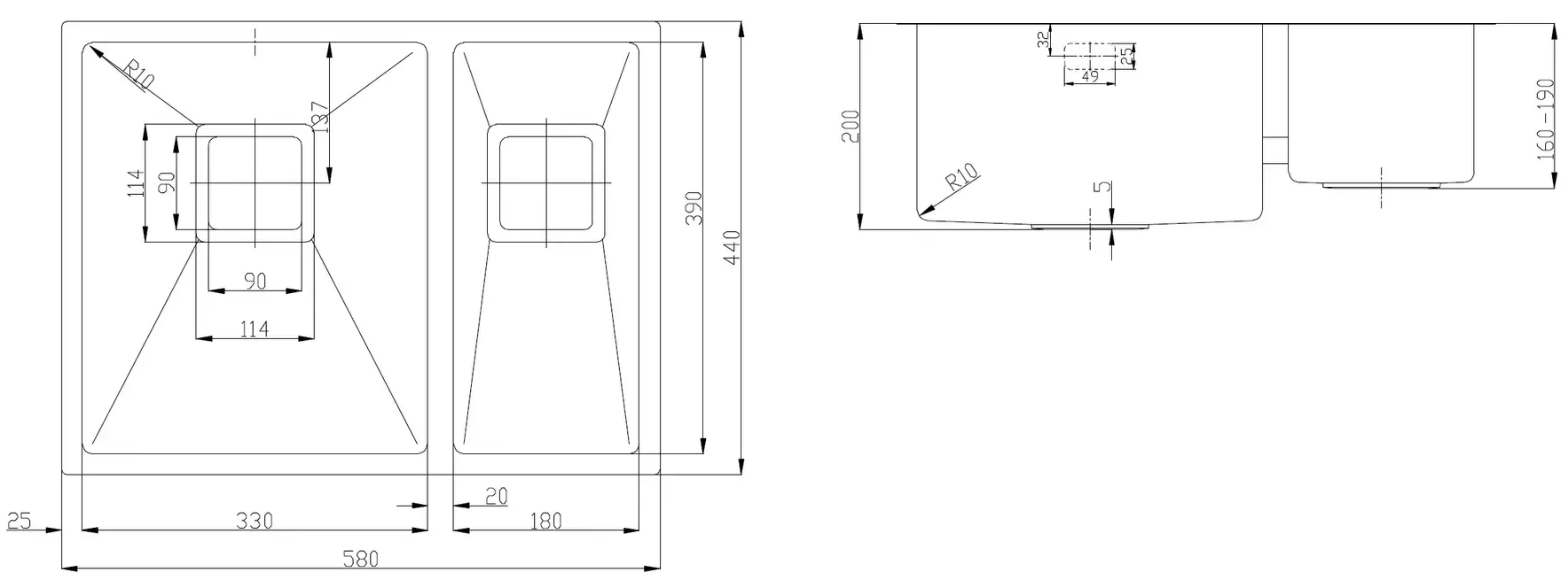 Fabiano Quadro 58 R10 L(58x44) 1,20 мм (8216.401.0076) Габаритные размеры