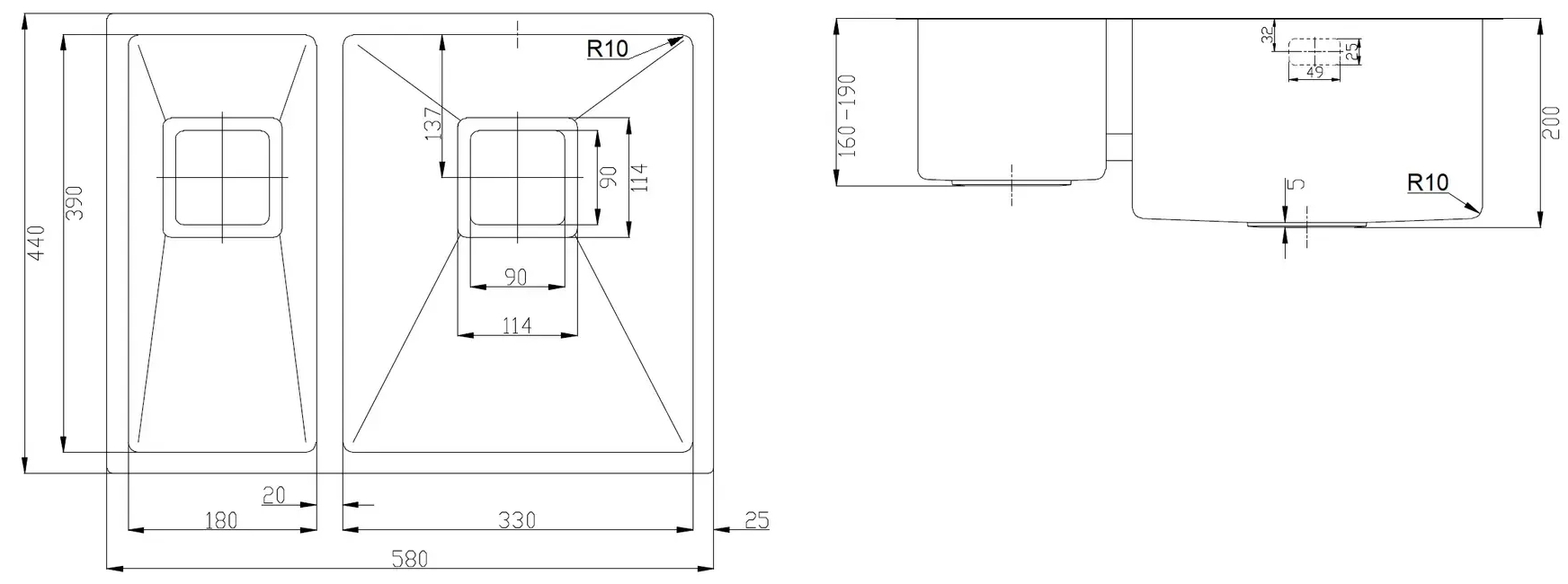 Fabiano Quadro 58 R10 R(58x44) 1,20 мм (8216.401.0075) Габаритные размеры