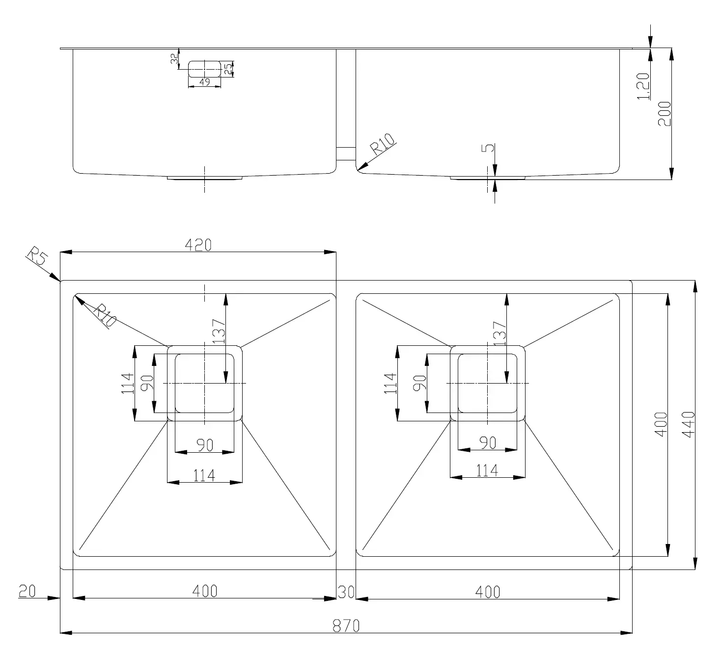 Fabiano Quadro 87x2 R10 Double (87x44) 1,20 мм (8217.401.0683) Габаритные размеры
