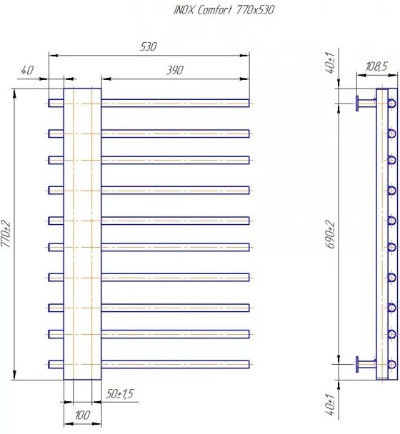 Mario INOX Комфорт 770х530/50 (1.072.044132.P) Габаритні розміри